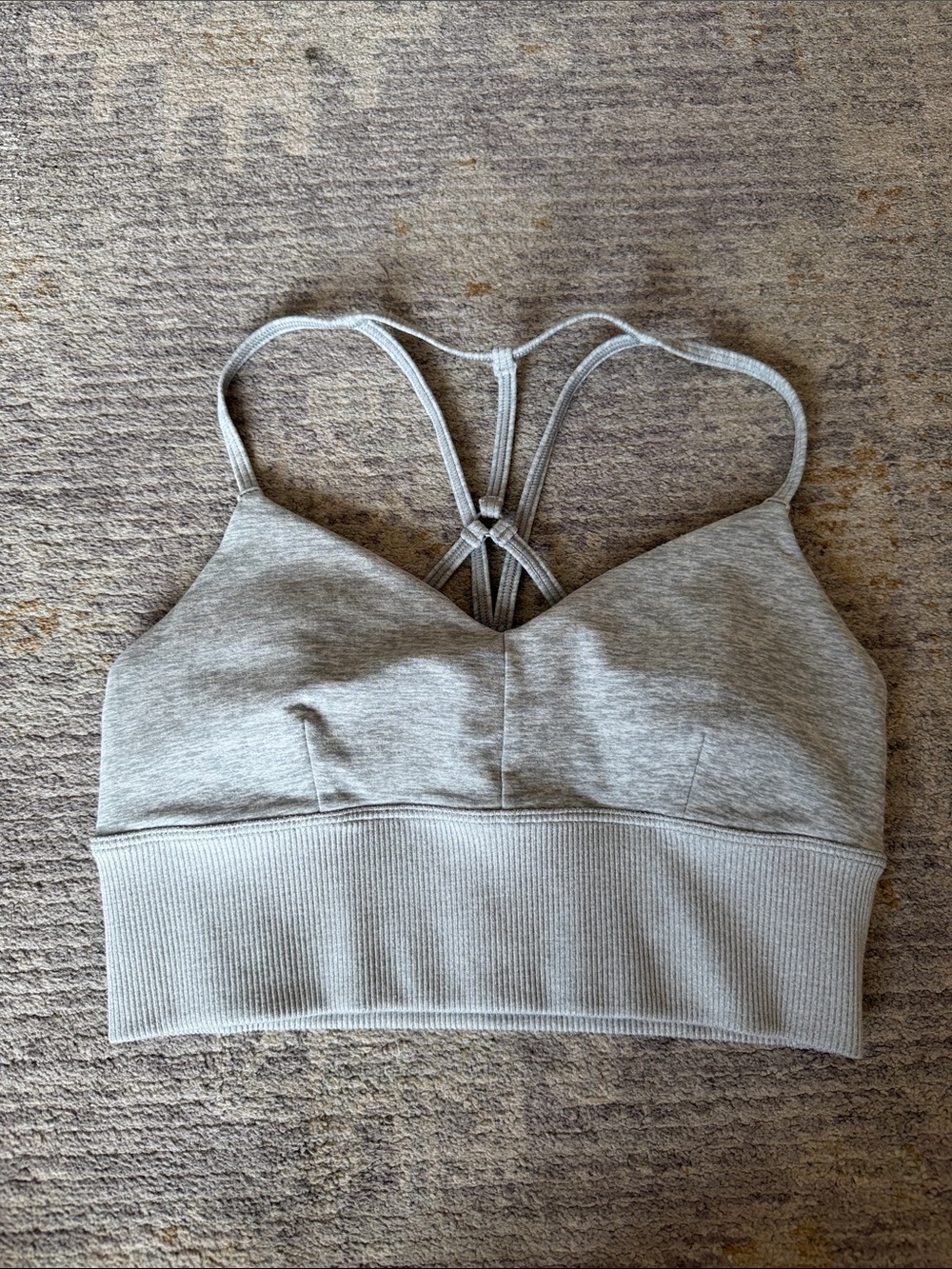 ALO Yoga Light Gray Strappy Sports Bra